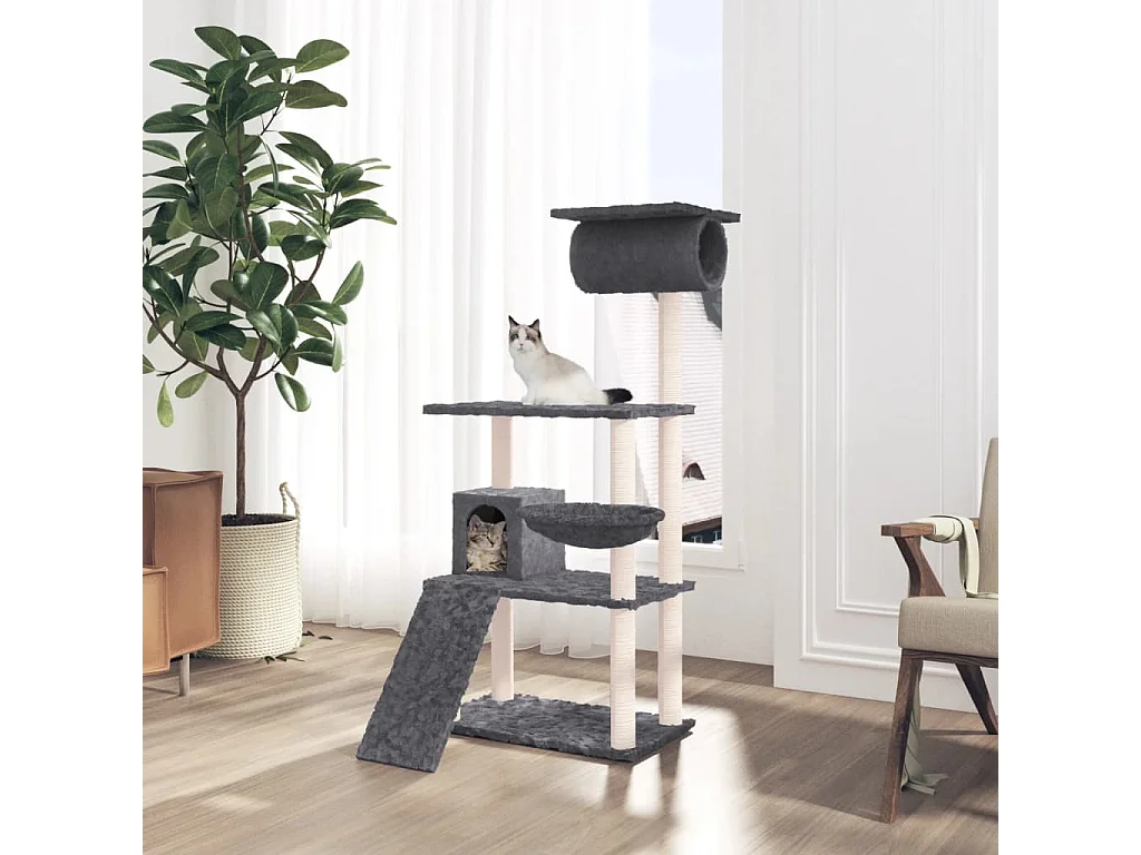 Arbre à chat avec griffoirs en sisal Gris foncé 131 cm