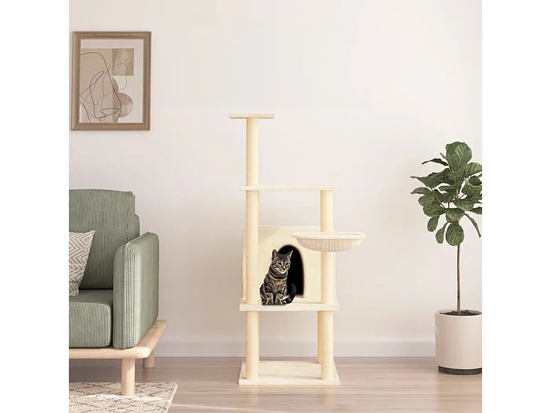 Arbre à chat avec griffoirs en sisal crème 132 cm