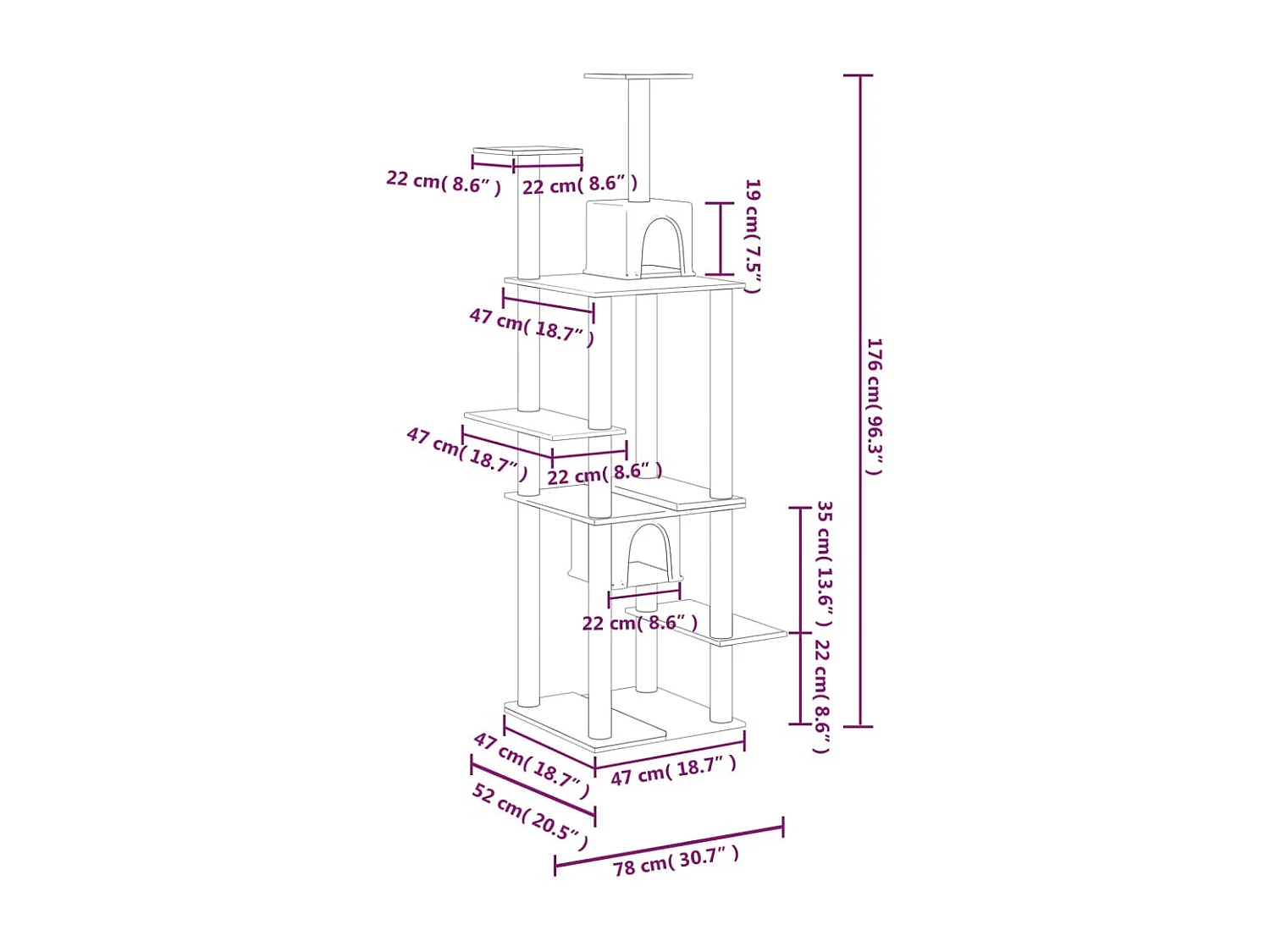 Arbre à chat avec griffoirs en sisal Gris clair 176 cm