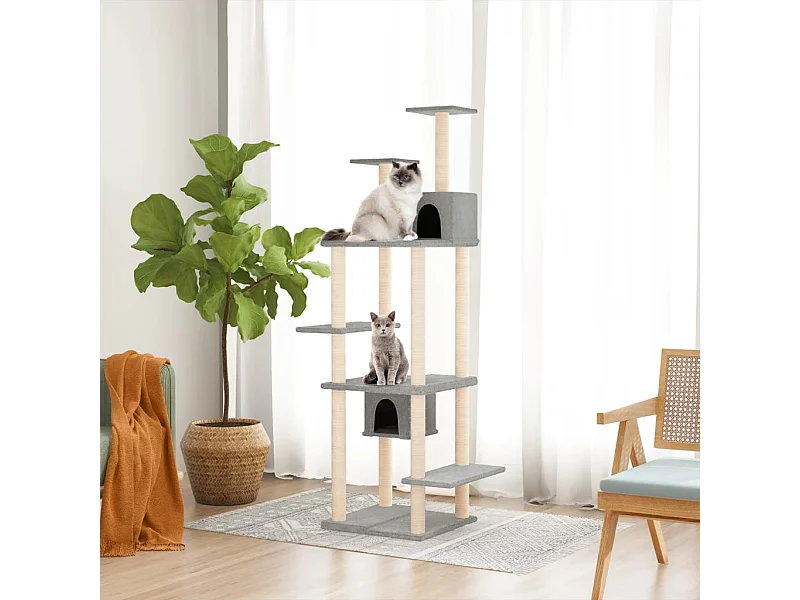 Árvore para gatos com postes arranhadores sisal 176 cm cinza-claro