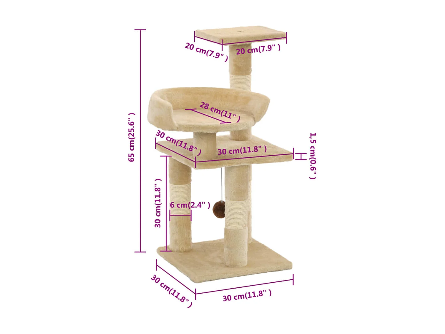 Arbre à chat avec griffoirs en sisal 65 cm Beige