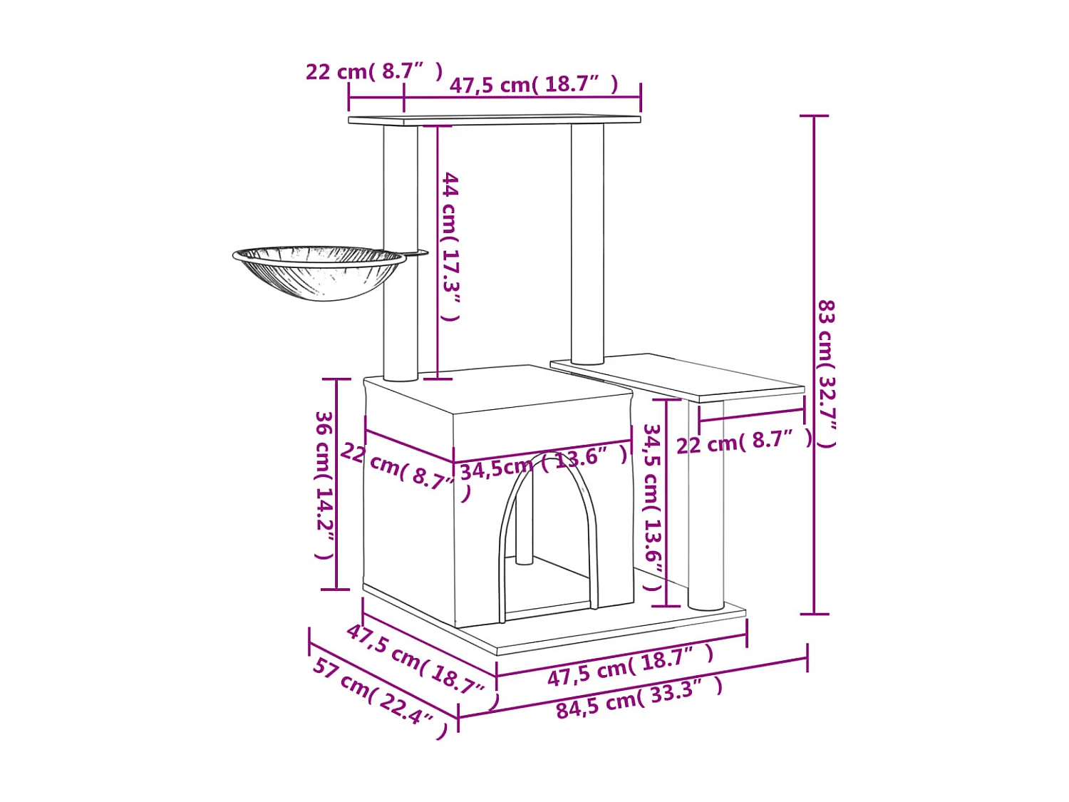 Arbre à chat avec griffoirs en sisal Crème 83 cm