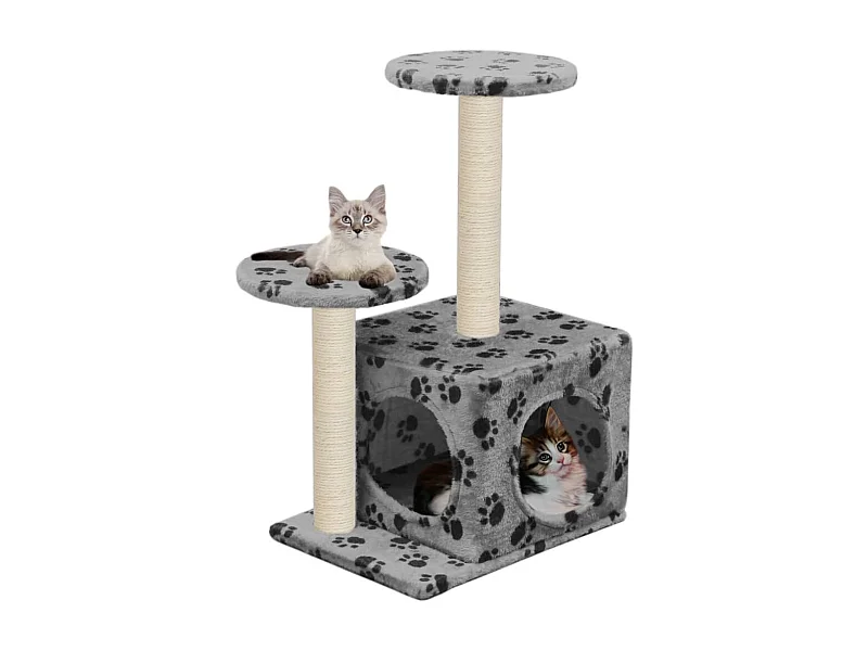 Arbre à chat avec griffoir en sisal 60 cm Gris Motif de pattes