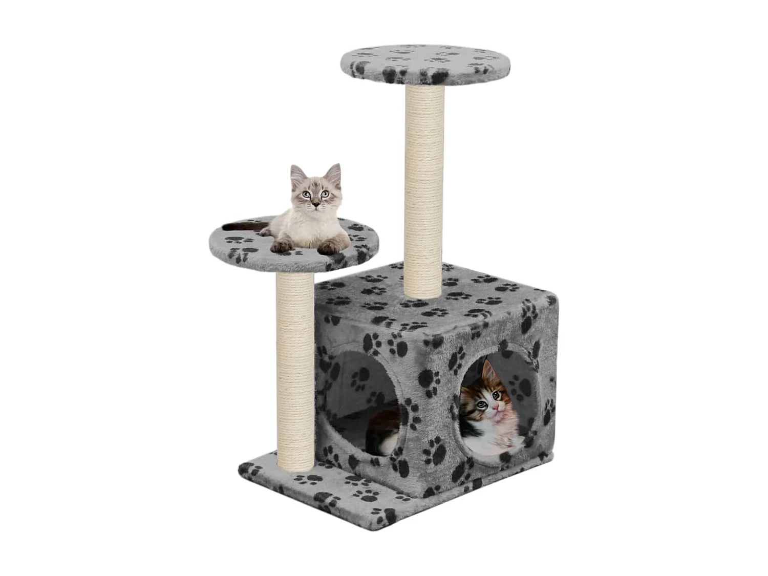 Arbre à chat avec griffoir en sisal 60 cm Gris Motif de pattes