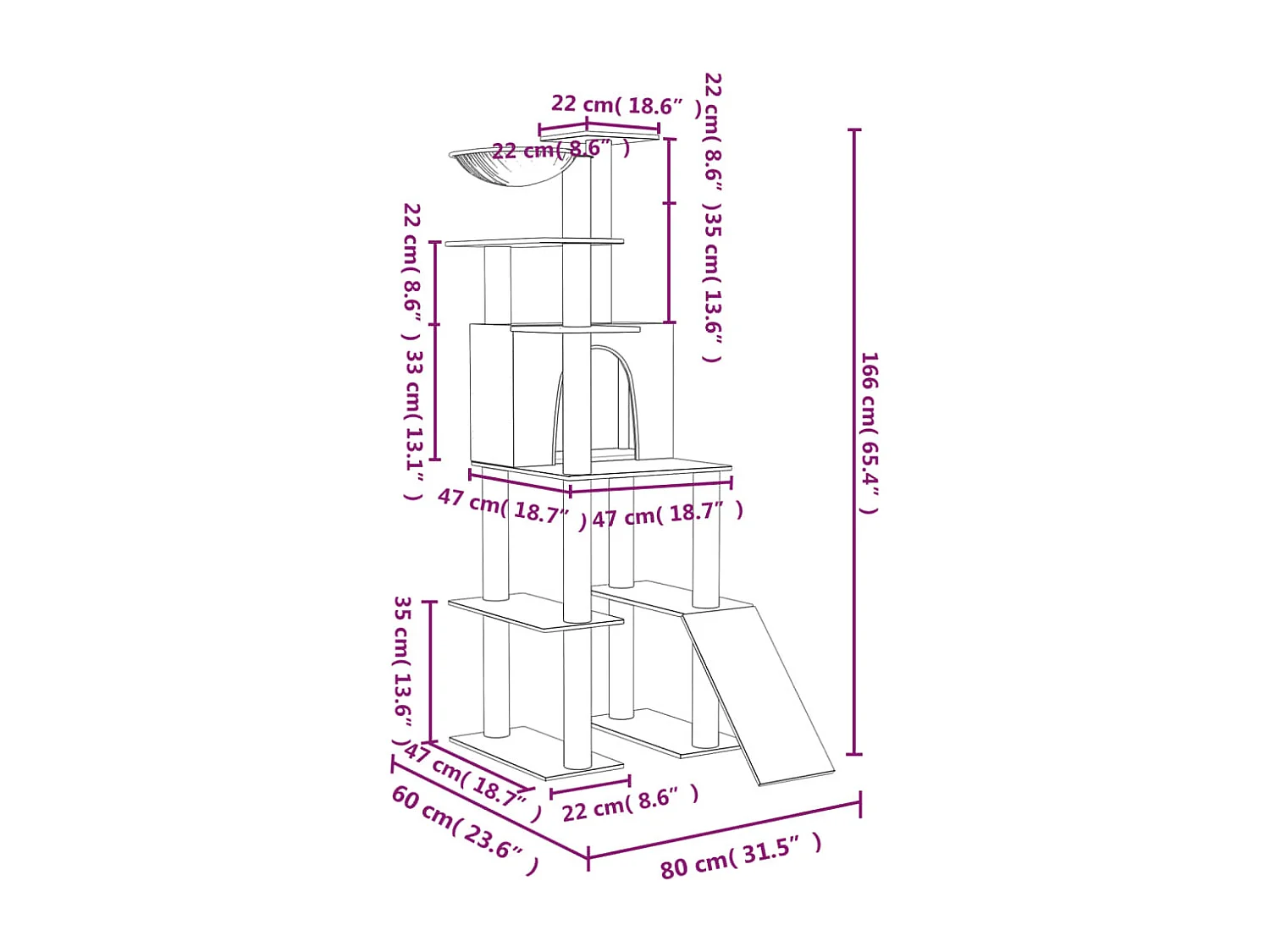 Árvore para gatos com postes arranhadores sisal 166 cm cor creme