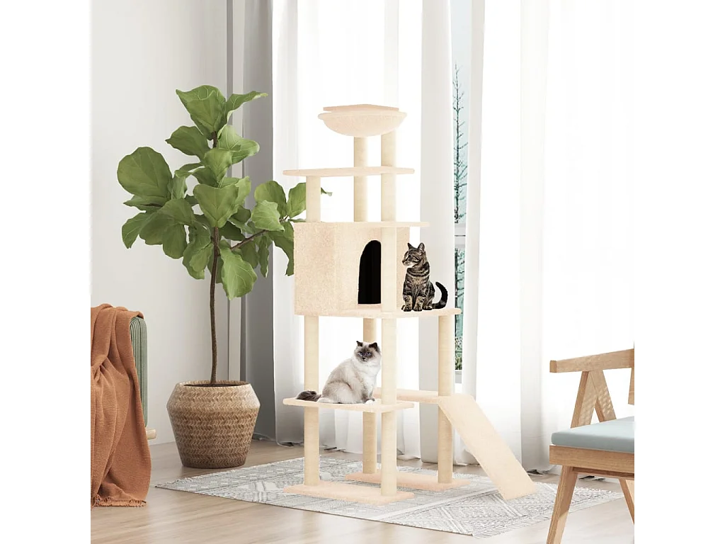 Arbre à chat avec griffoirs en sisal Crème 166 cm