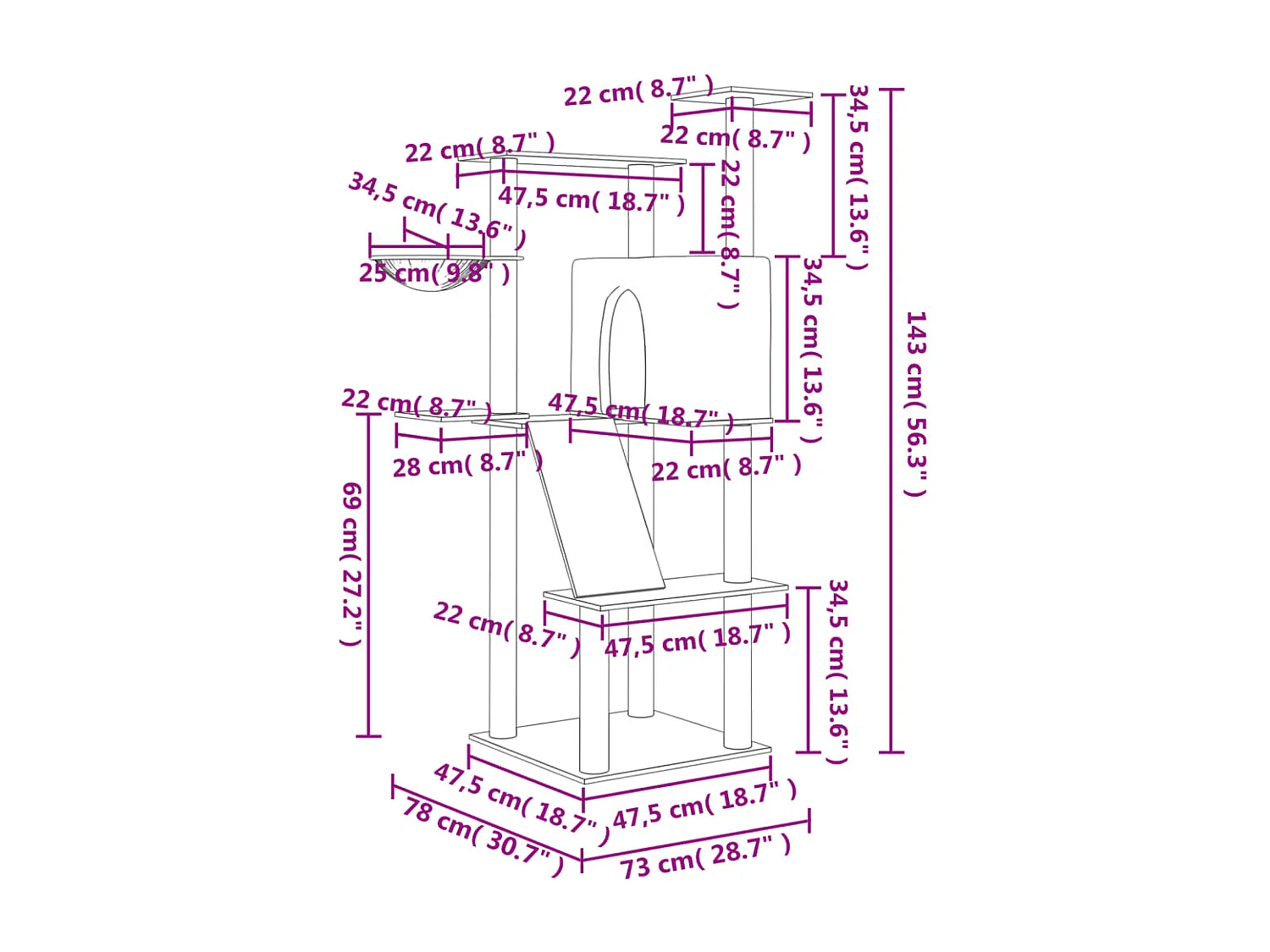 Arbre à chat avec griffoirs en sisal gris foncé 143 cm