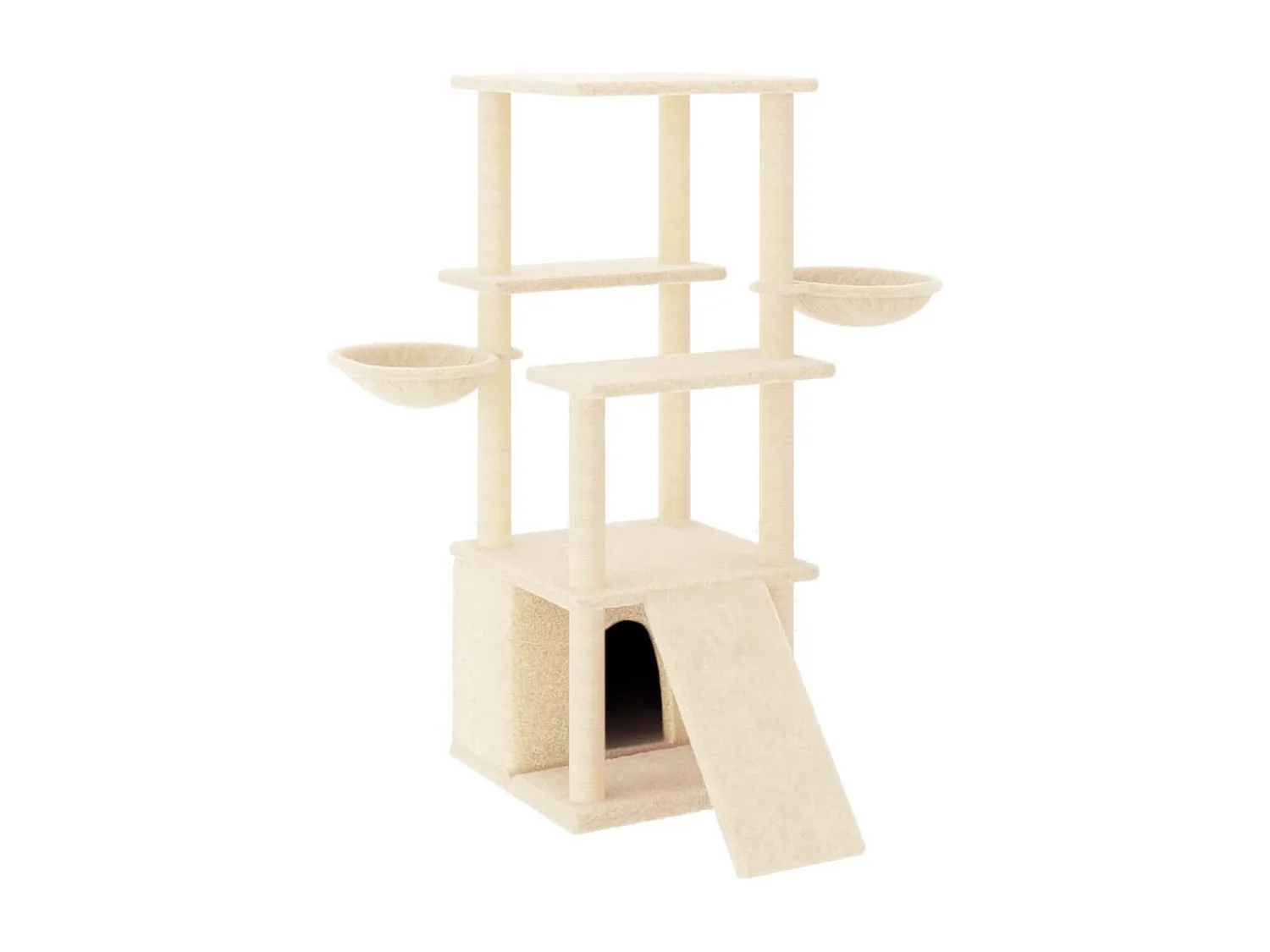 Rascador para gatos con postes de sisal color crema 133 cm