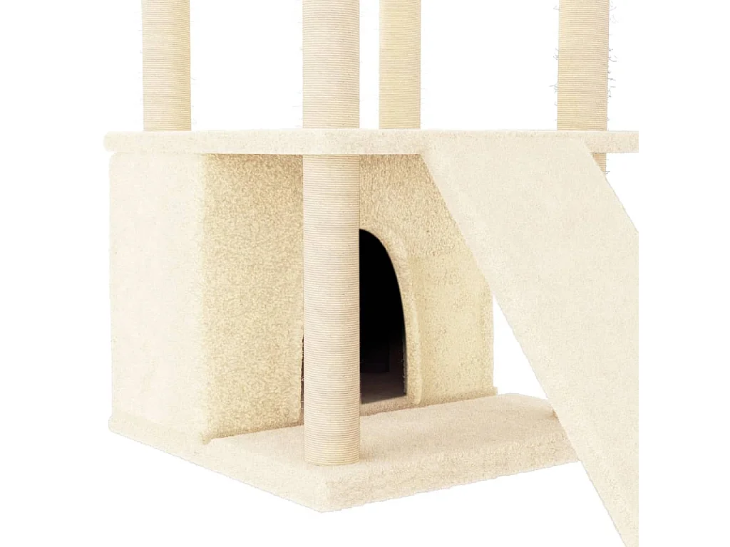 Rascador para gatos con postes de sisal color crema 133 cm