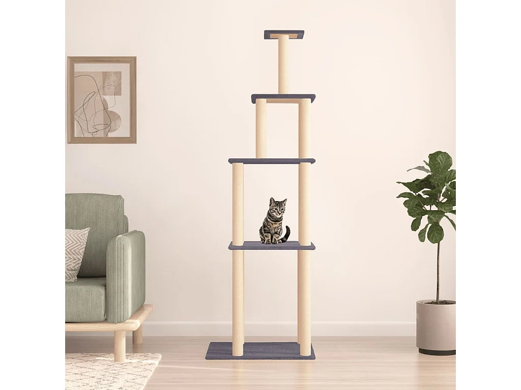 Rascador para gatos con postes de sisal gris oscuro 183 cm