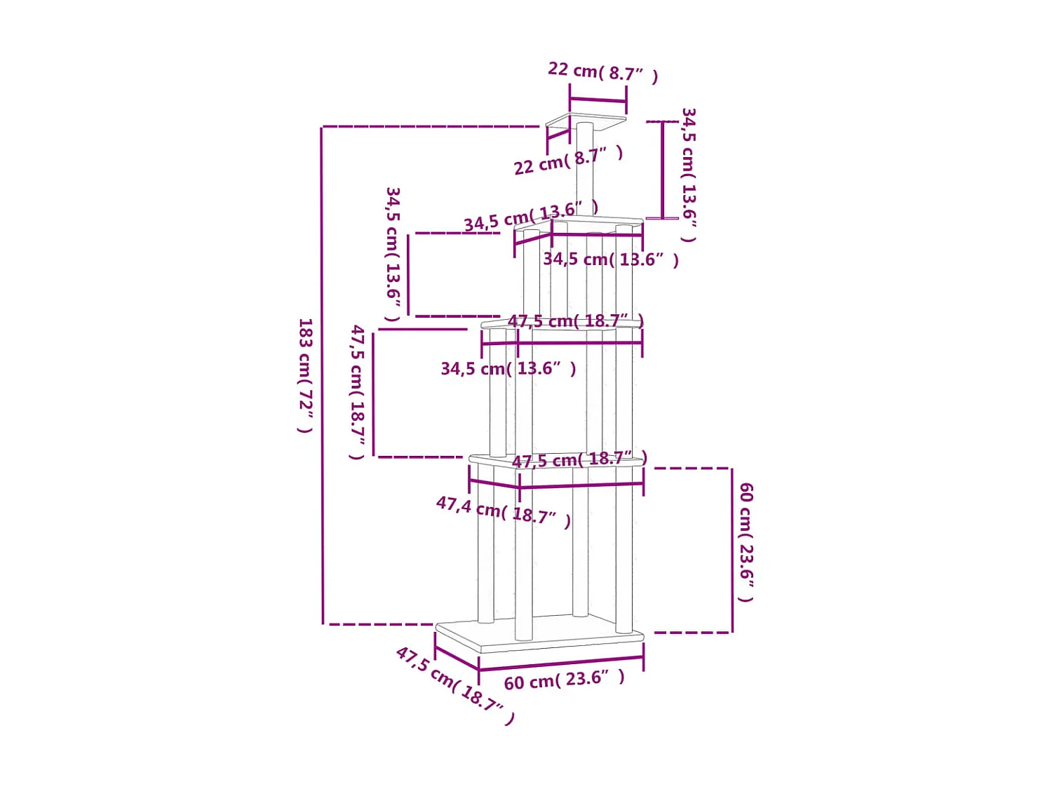 Rascador para gatos con postes de sisal gris oscuro 183 cm