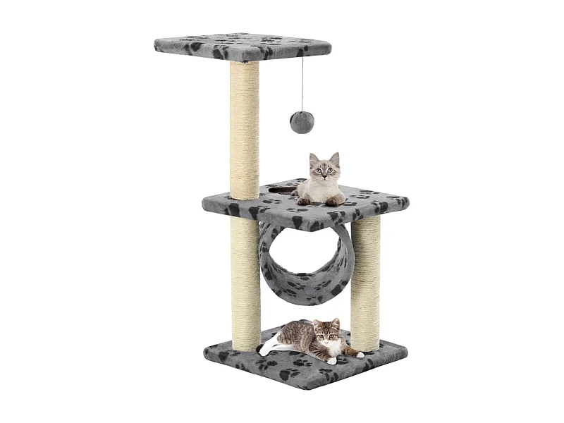 Arbre à chat avec griffoirs en sisal 65 cm Gris Motif de pattes