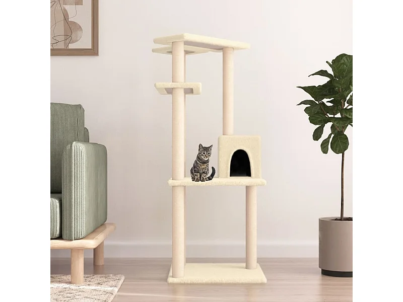 Arbre à chat avec griffoirs en sisal crème 123 cm
