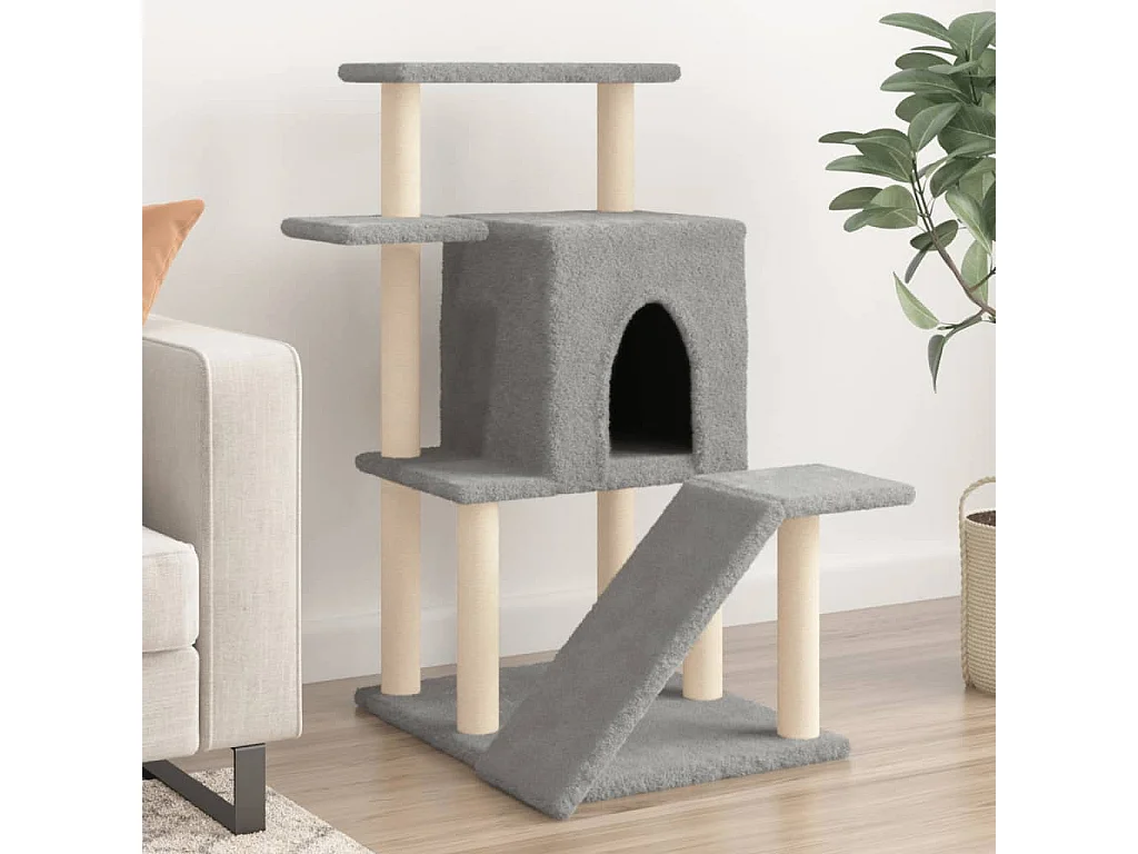 Rascador para gatos con postes de sisal gris claro 97 cm