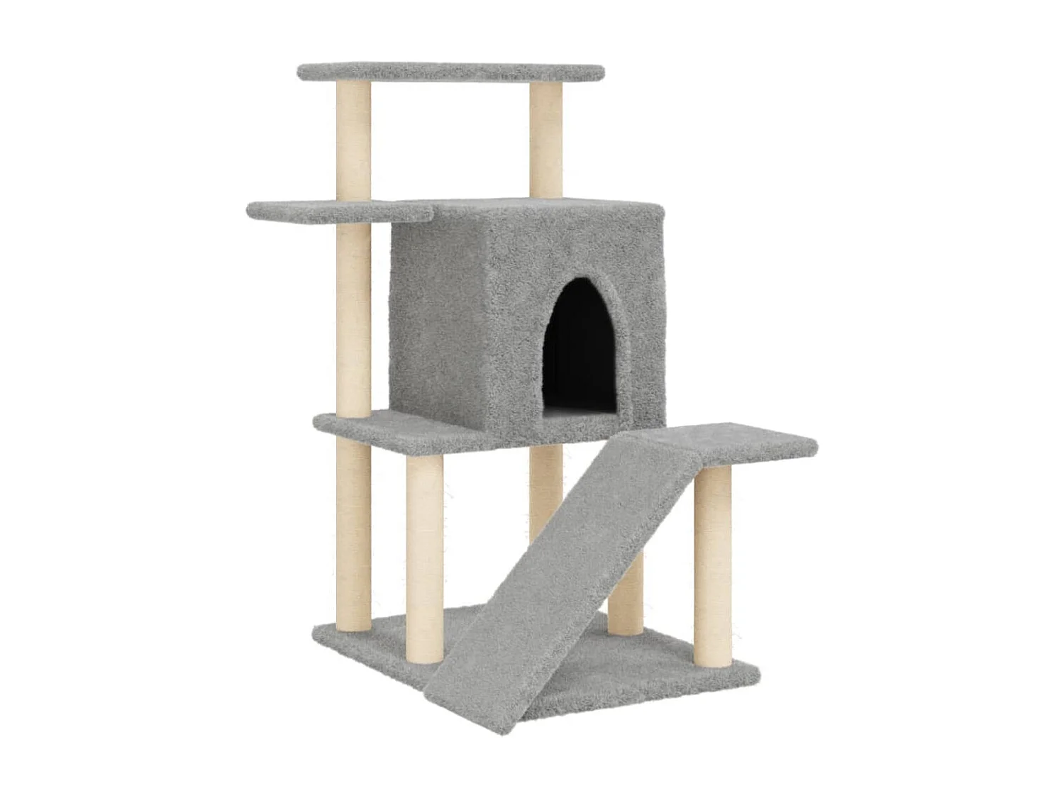 Rascador para gatos con postes de sisal gris claro 97 cm