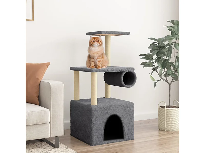 Rascador para gatos con postes de sisal gris oscuro 109,5 cm