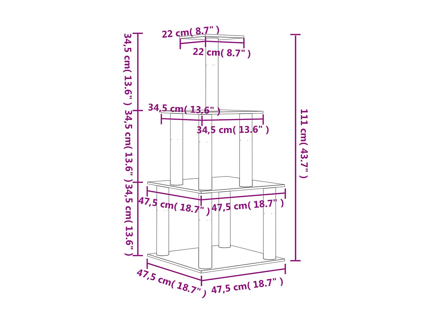 Rascador para gatos con postes de sisal color crema 111 cm