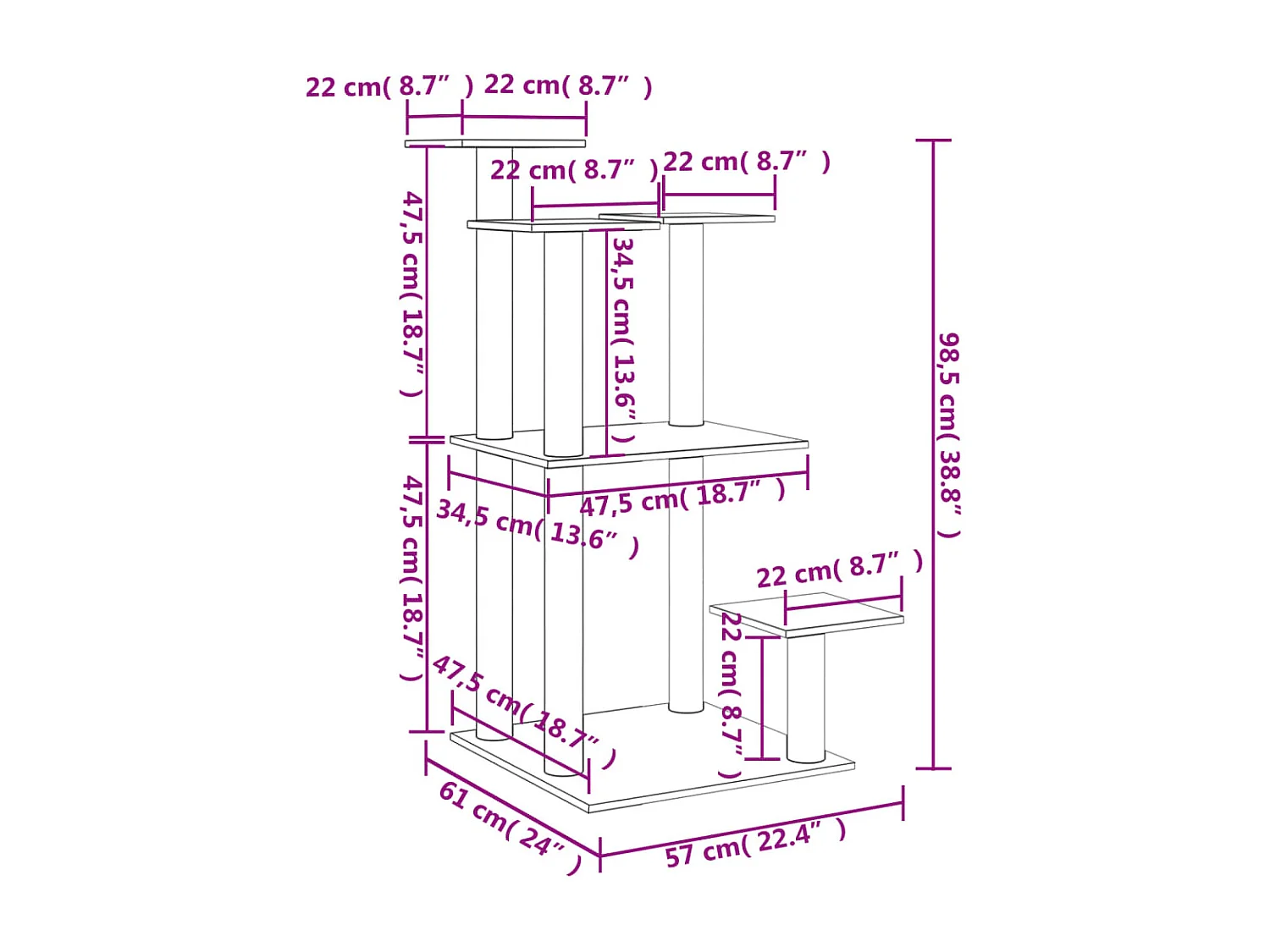 Arbres à chat avec plates-formes crème 98,5 cm