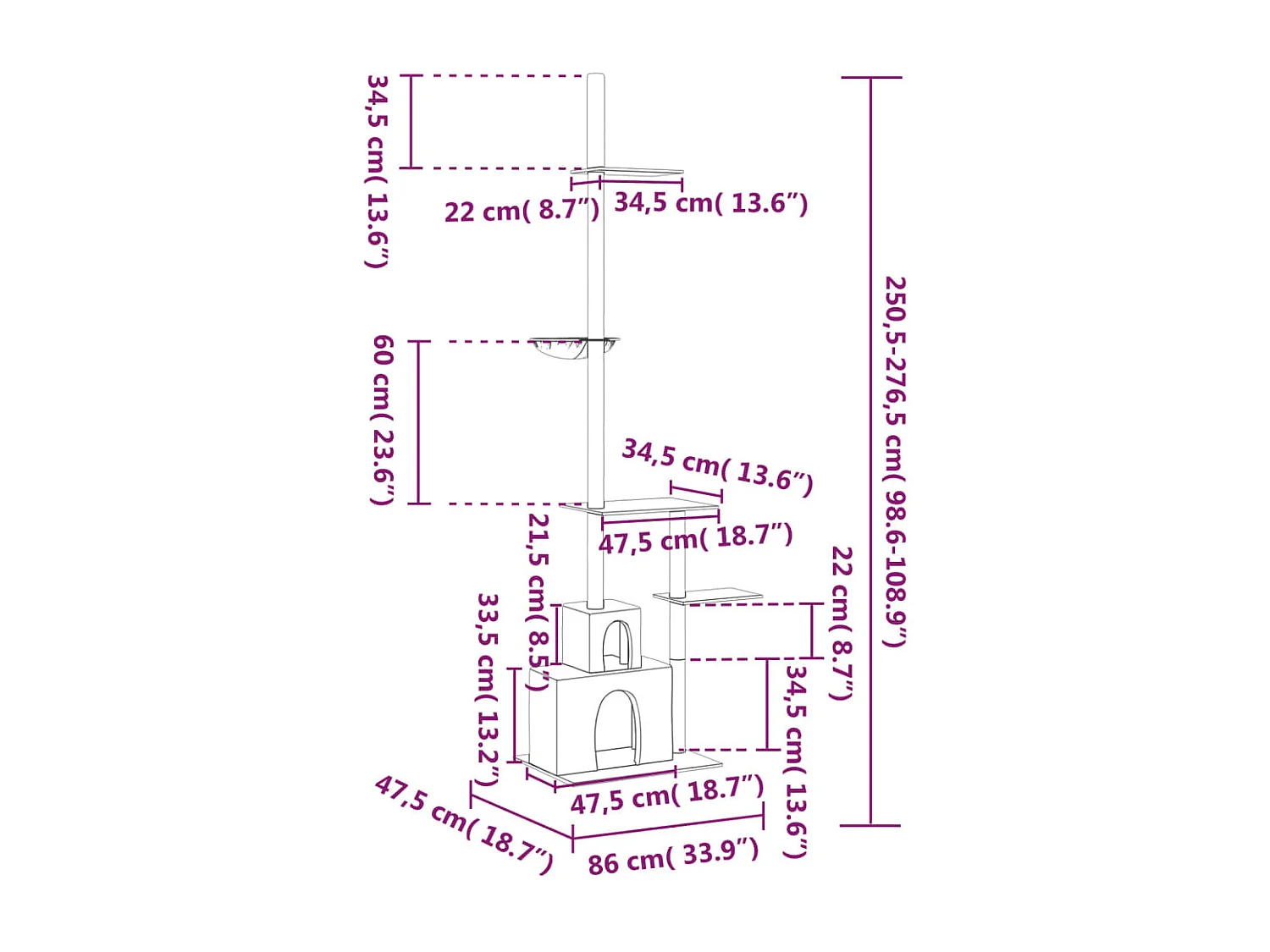 Arbre à chat du sol au plafond Gris foncé 250,5-276,5 cm
