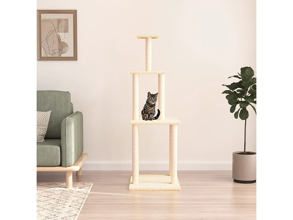 Arbre à chat avec griffoirs en sisal crème 149 cm
