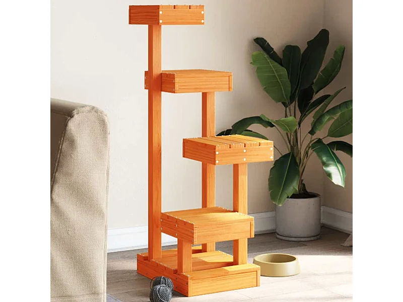 Arbre à chat cire marron 45,5x49x103 cm bois de pin massif