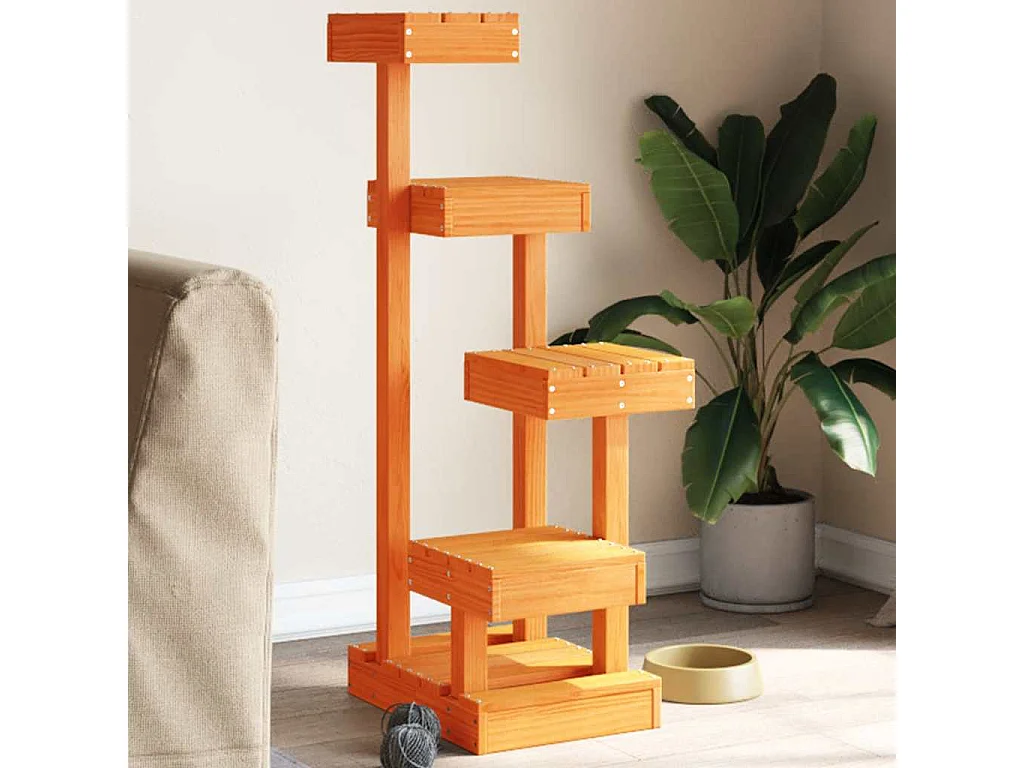 Arbre à chat cire marron 45,5x49x103 cm bois de pin massif