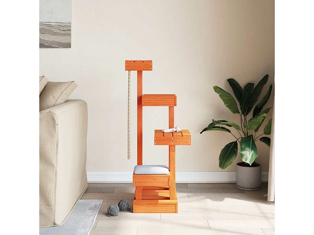 Arbre à chat cire marron 45,5x49x103 cm bois de pin massif