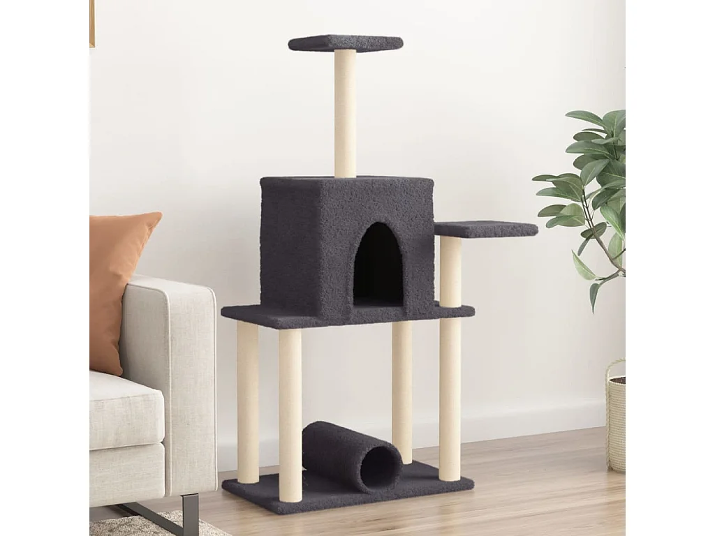 Arbre à chat avec griffoirs en sisal gris foncé 122 cm