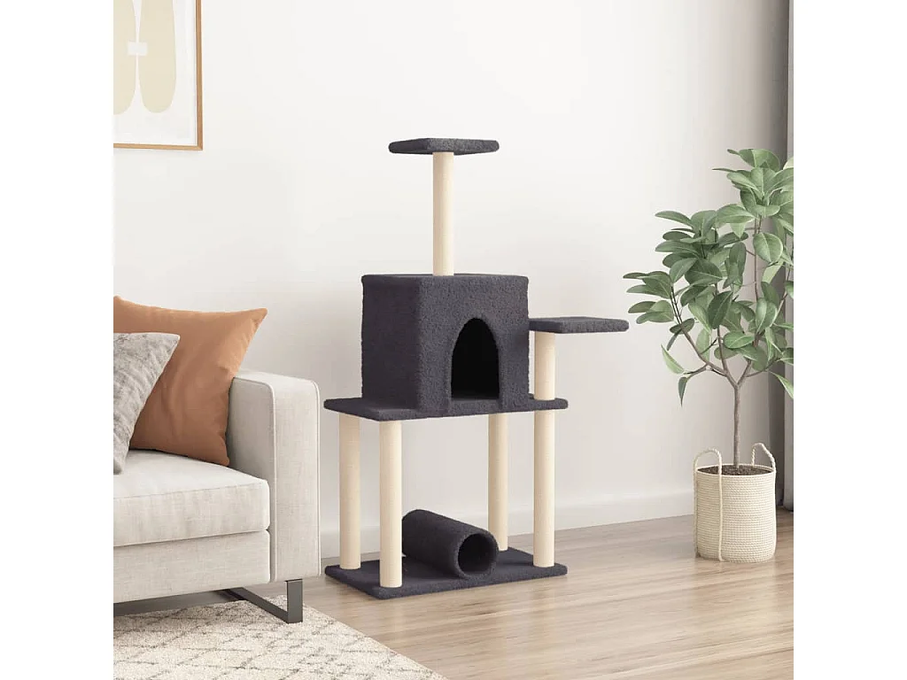 Arbre à chat avec griffoirs en sisal gris foncé 122 cm