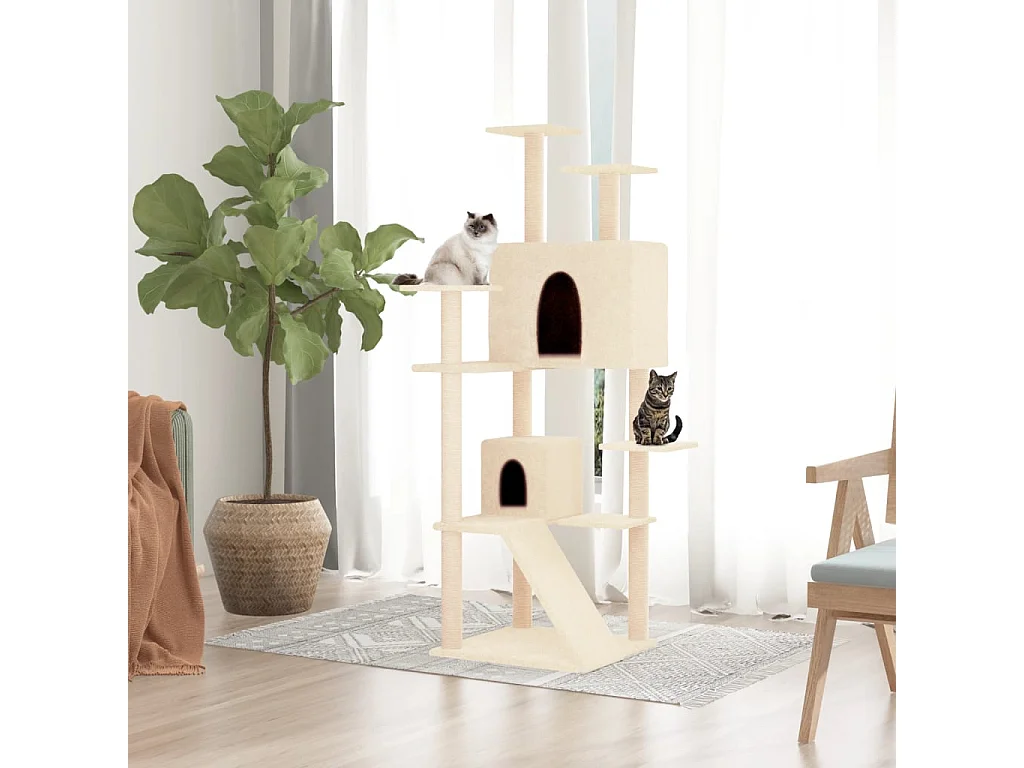 Arbre à chat avec griffoirs en sisal Crème 153 cm