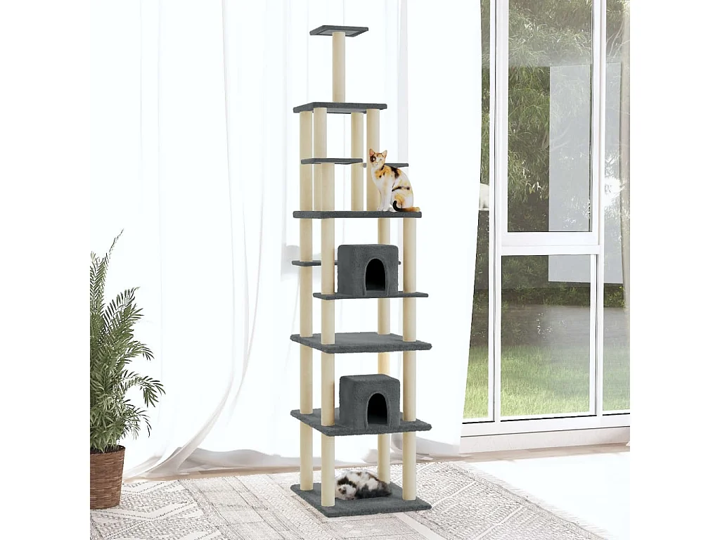 Arbre à chat avec griffoirs en sisal Gris foncé 216 cm