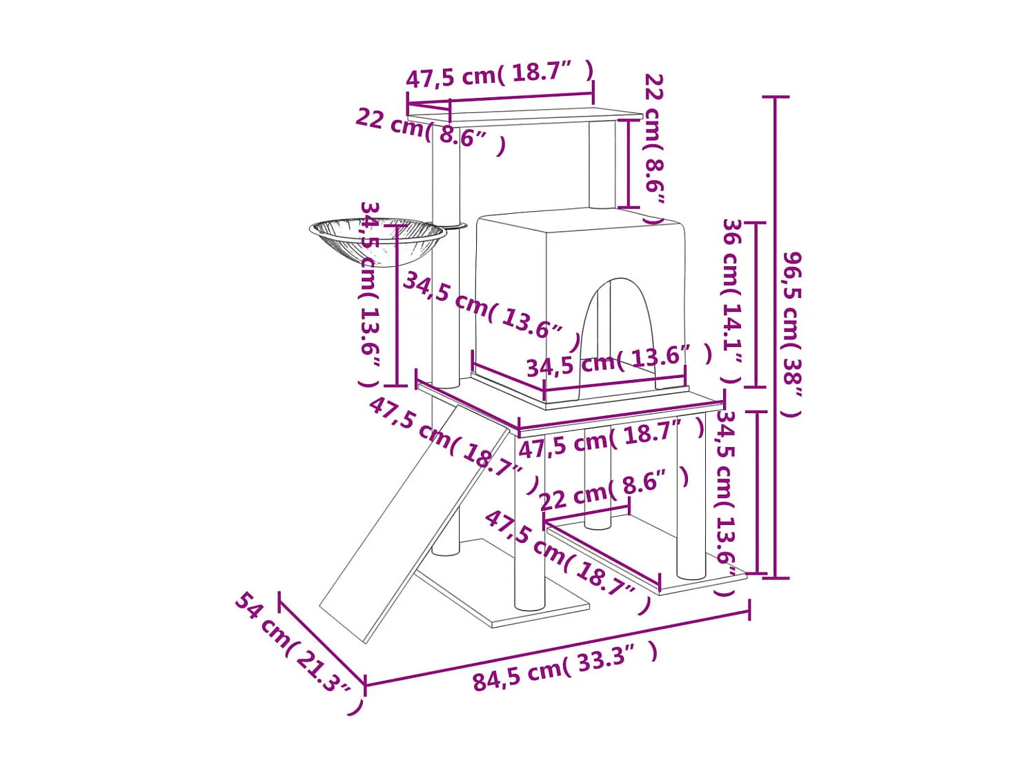 Rascador para gatos con postes de sisal color crema 96,5 cm