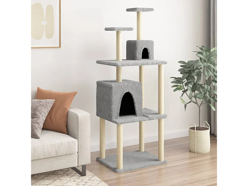 Rascador para gatos con postes de sisal gris claro 167 cm
