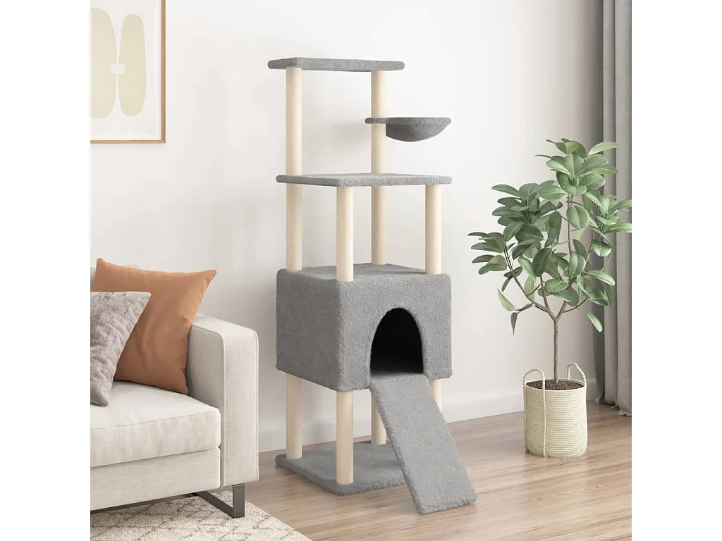 Rascador para gatos con postes de sisal gris claro 153 cm