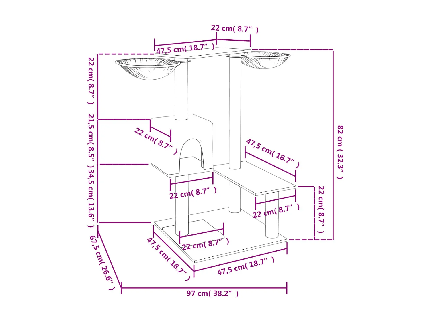 Arbre à chat avec griffoirs gris foncé 82 cm