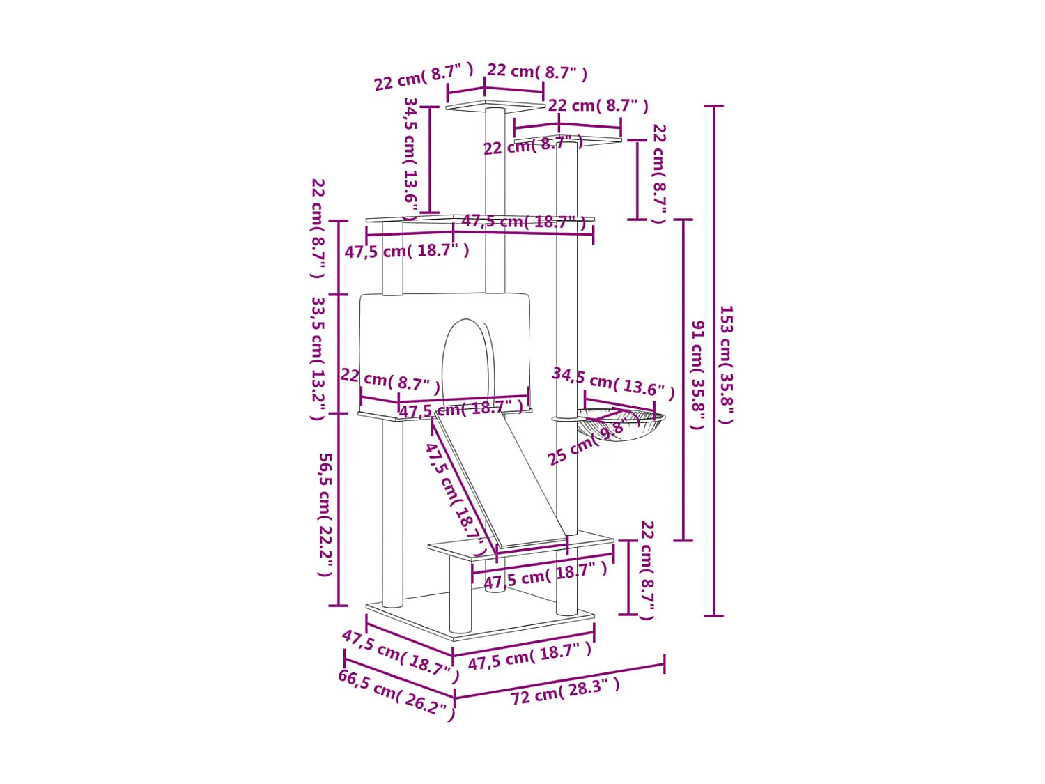 Arbre à chat avec griffoirs en sisal Gris clair 153 cm