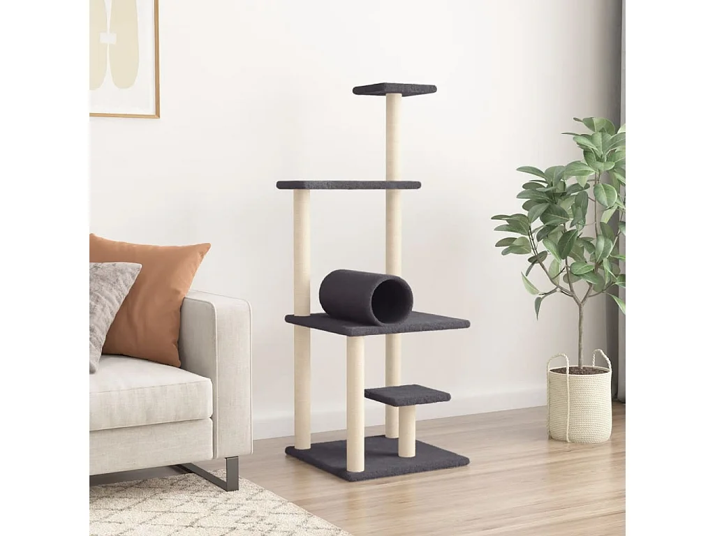 Arbre à chat avec griffoirs en sisal gris foncé 136 cm