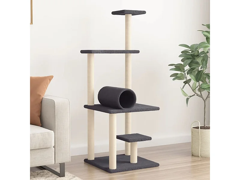 Arbre à chat avec griffoirs en sisal gris foncé 136 cm