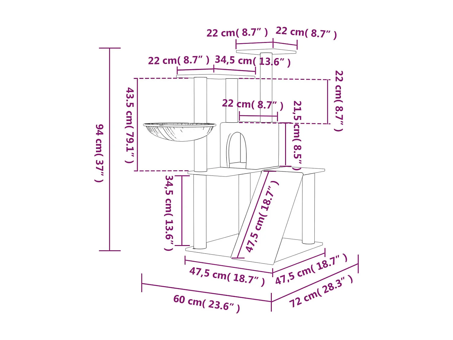 Arbre à chat avec griffoirs en sisal Gris clair 94 cm