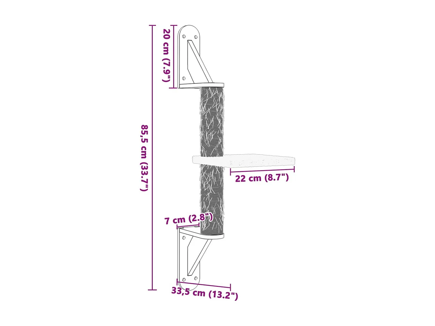 Árvore parede para gatos com poste arranhador 85,5 cm cinza-claro