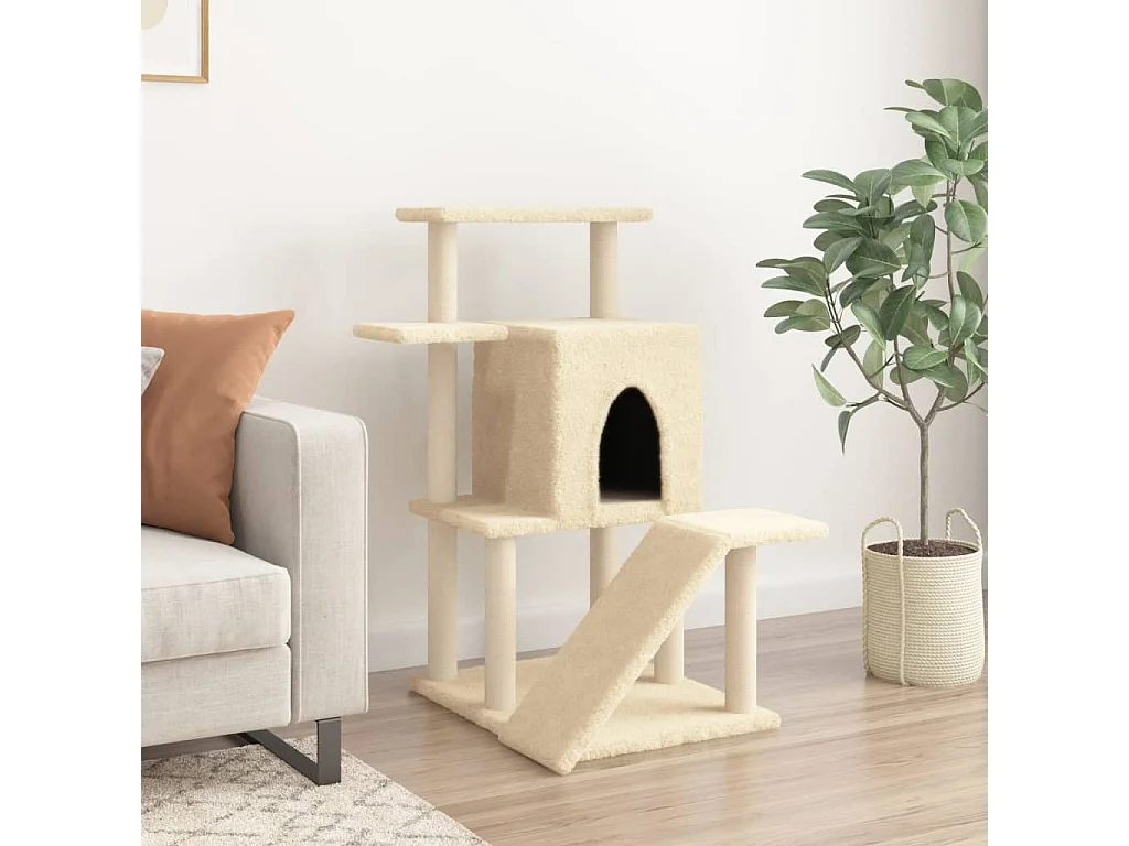 Arbre à chat avec griffoirs en sisal crème 97 cm