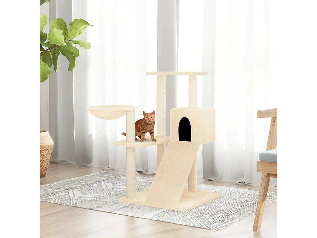 Rascador para gatos con postes de sisal color crema 82 cm
