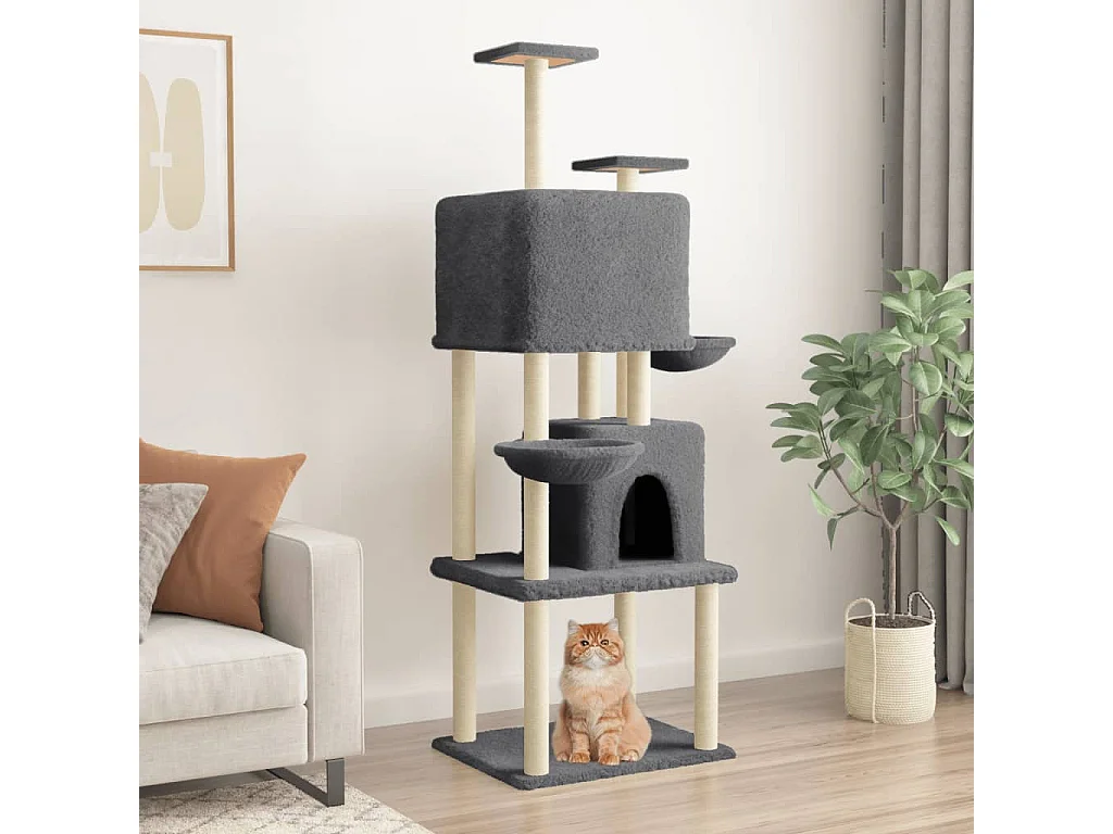Rascador para gatos con postes de sisal gris oscuro 180 cm