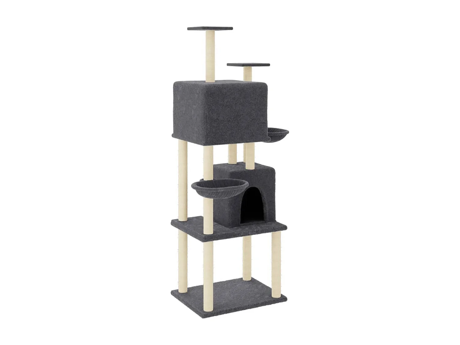 Rascador para gatos con postes de sisal gris oscuro 180 cm
