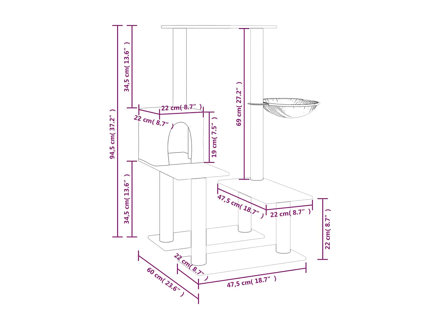 Arbre à chat avec griffoirs en sisal Crème 94,5 cm