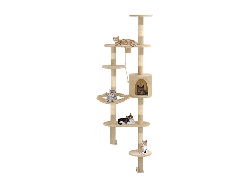 Arbre à chat avec griffoirs en sisal Montage mural 194 cm Beige