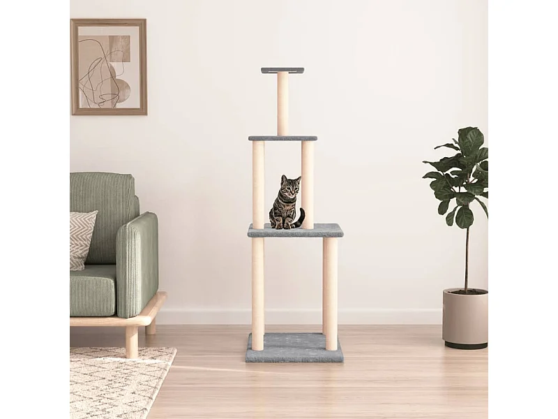 Rascador para gatos con postes de sisal gris claro 149 cm