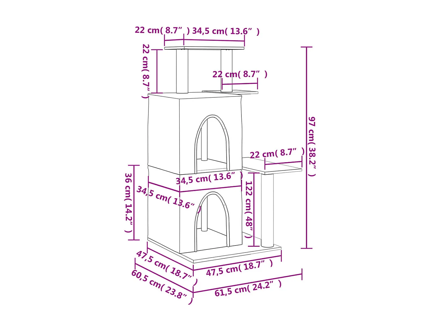 Rascador para gatos con postes de sisal gris oscuro 97 cm