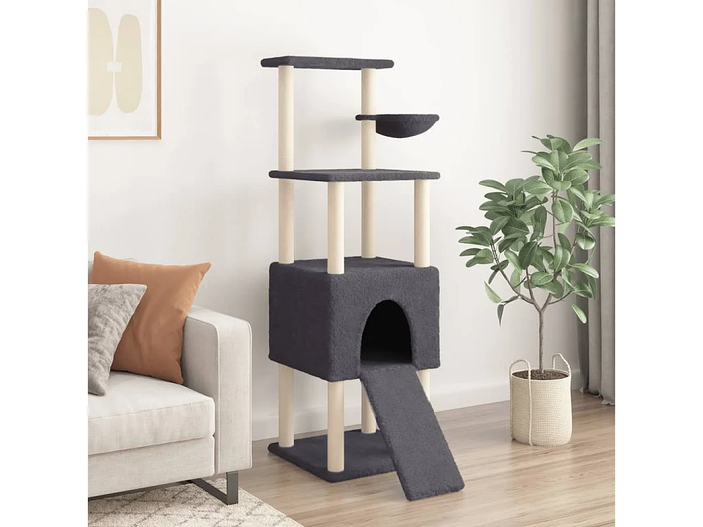 Arbre à chat avec griffoirs en sisal Gris foncé 153 cm