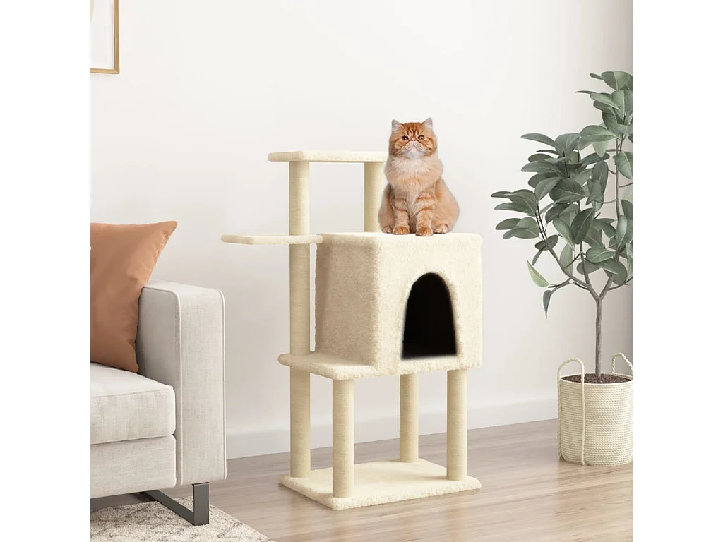 Rascador para gatos con postes de sisal color crema 97 cm